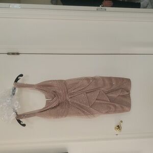 David Meister Gold Beaded V Neck Dress Size 4 Perfect Condition